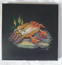 STRIKING RETRO HAND PAINTED CRAB SEA THEMED DESIGN 6 INCH TILE
