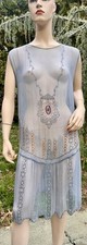 ANTIQUE 1920's BLUE SILK CHIFFON BEADED FLAPPER DRESS