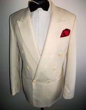 CREAM TUXEDO WEDDING DINNER SUIT Jacket Blazer 44 WOOL White Ivory CRUISE COAT