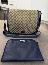 Gucci Baby Changing Bag GG Supreme Beige Canvas with Navy Leather Trim