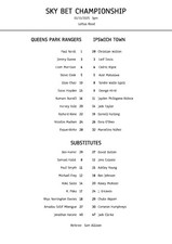 QPR vs Ipswich Town - A4 Teamsheet - 1/11/2025 - Championship