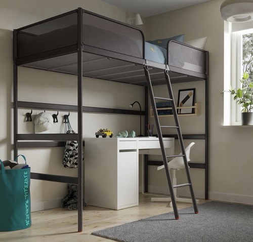 Gray metal twin loft bed - gray, frame
