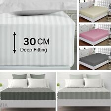 LUXURY SATIN STRIPE DEEP FITTED SHEET HOTEL QUALITY BED SHEETS DOUBLE KING, SIZE