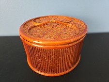 Lacquered Round Bamboo Cricket Cage Decorative Lid Oriental - 6 in