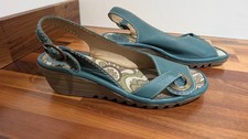 Fly London teal leather wedge