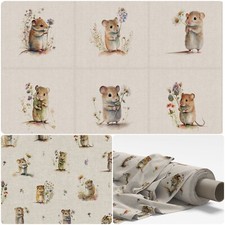 FIELD MICE CUSHION PANELS Linen Look Cotton Fabric - and by the Metre CUTE