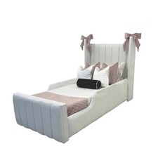 Winged Panel Kids Bed Frame Plush Velvet Ottoman Gas Lift Storage Toddler 3FT UK