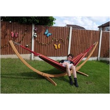 Outdoor Garden Traditional hammock with wooden stand, 1 person 120kg Acerola Red