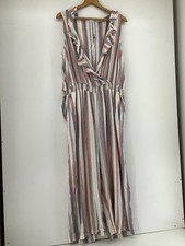 F&F Plus Size Stripe Jumpsuit Ruffle Wide Leg Beach Holiday size 22