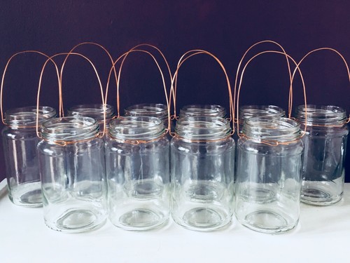 Hanging glass jar copper wire