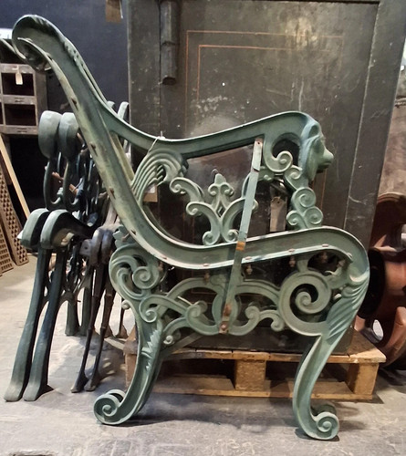 Antique green cast iron bench - cast,
