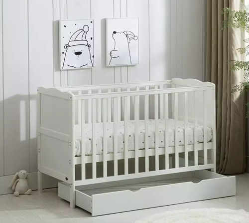 White grey wooden baby cot - white/grey,