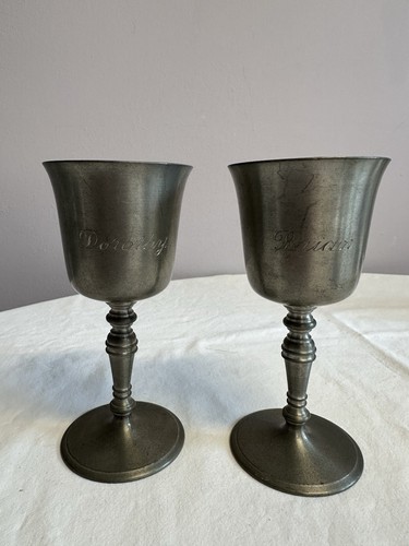 Pair vintage pewter wine - of,