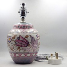 CHARLOTTE RHEAD 1940s Bursley Ware Wind Tossed Tulips TABLE LAMP