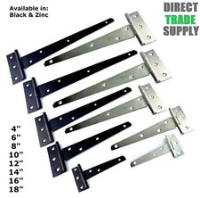 Tee Hinges Black Zinc with Fixings  4" to 18" Cabinet Shed Door and Gate T Hinge