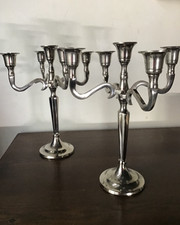 Vintage French  Pair  of Silver Coloured 5 Adjustable Arm Candelabras 26.5 cm H