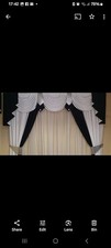 SWAGS AND TAILS+ CURTAINS  WHITE/BLACK + SILVER GLITTER 90X65X90 UNLINED