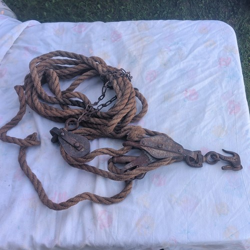 Vintage rope block tackle - block, &