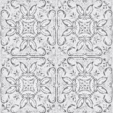 Contour White + Grey 'Vintage Tin Tile' Effect Bathroom Kitchen Wallpaper 103855