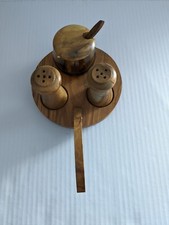 Wooden Cruet Set Mid Century Salt Pepper Mustard 1970s/80s MCM Kitchen Dining 