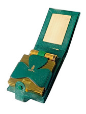 Vintage Coty Powder Compact & Lipstick in Fitted Leather Shamrock Vanity Purse