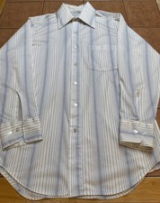 Vtg 60s 70s Blue Stripe Shirt Qiana DuPont Nylon Mod Mens Sz 15.5 32/33 Dagger