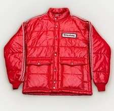Vintage 70s Swingster Firestone Nylon Racing Puffer Quilted Jacket Red USA Sz M
