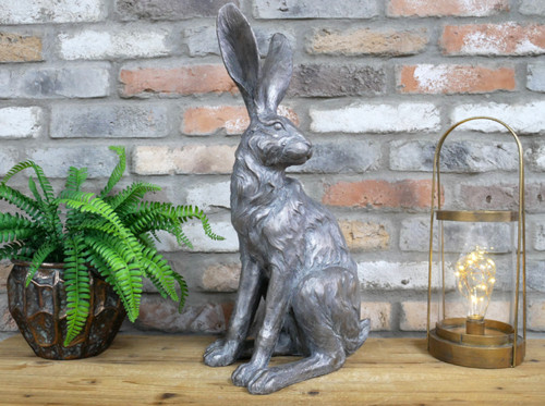 Large silver sitting hare - silver,