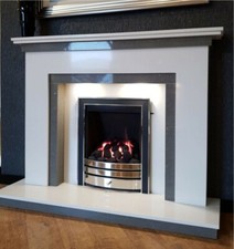 Marble fire surround complete Hearth and Back Panel (White) Fire not Included