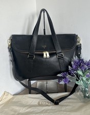 Fossil Preston Black Pebbled Leather Flap Over Expandable Shoulder Bag, Dust Bag