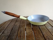 Vintage Le Creuset Yellow Cast Iron Frying Pan Skillet 20cm Long Wood Handle