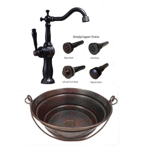 Round copper bucket vessel - copper,