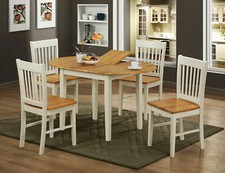 Dining Kitchen Table Set Extending Oval Four Chairs Natural Oak and White Finish