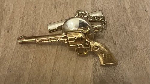 Gold revolver tie tack - revolver, pin