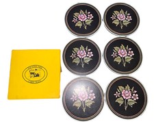 6 Vintage Taunton Vale Coasters Tuscany Floral Black Pink Made in England