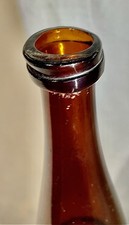 1890s AMBER HOCK WINE BOTTLE OPEN PONTil W/ORIGINAL LABEL RYE WHISKEY