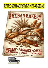 Artisan Bakery Sign, Vintage Style Retro Metal Tin Bakery Advertising Wall Sign.