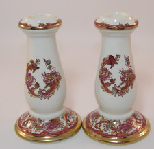 2 Masons Ironstone Red Mandalay 6" Candlesticks Candle Holders c1990 VGC