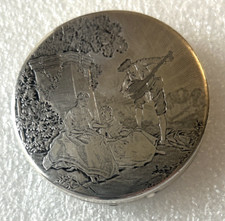 Sterling Silver Compact With Mirror - Engraved Scene, Ladies, Man & Lyre - 45.6g