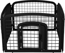 4 Panel Heavy Duty 24" Plastic Pet Pen Black Locking-Latch Door For Small Dogs