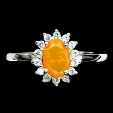 Silver Ring Fire Opal Genuine