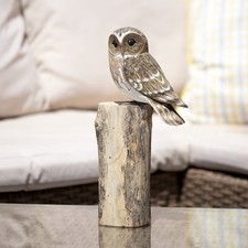 Barn Owl on Driftwood Wooden Perch Base Decorative Ornament Sculpture Figures