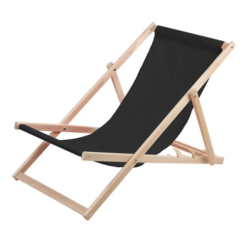 Beach deck chair wooden - wooden, black