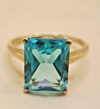 Vintage 9 karat Hallmarked Gold Emerald Cut Cocktail Ring Blue Topaz Size N 1/2