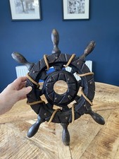 Vintage Brown Wooden Ship Captain Wheel Wall  Art Decoration - Diameter 17”.