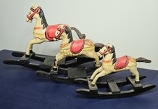 3 Hand Carved Wooden Rocking Horses  Christmas Table Display Decoration Ornament