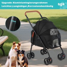 Folding 4 Wheel Pet Stroller Travel Adjustable Canopy Storage Brake Grey UK
