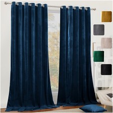 Thick Heavy Velvet Curtains PAIR of Eyelet Ring Top Fully Lined Ready Made Panel