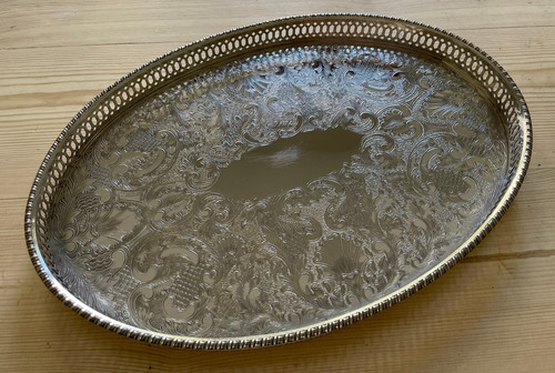 Silver plated chased tray - silver,
