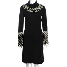 Temperley London $1090 Cashmere & Silk Crochet Trim Black Sheath Knit Dress S